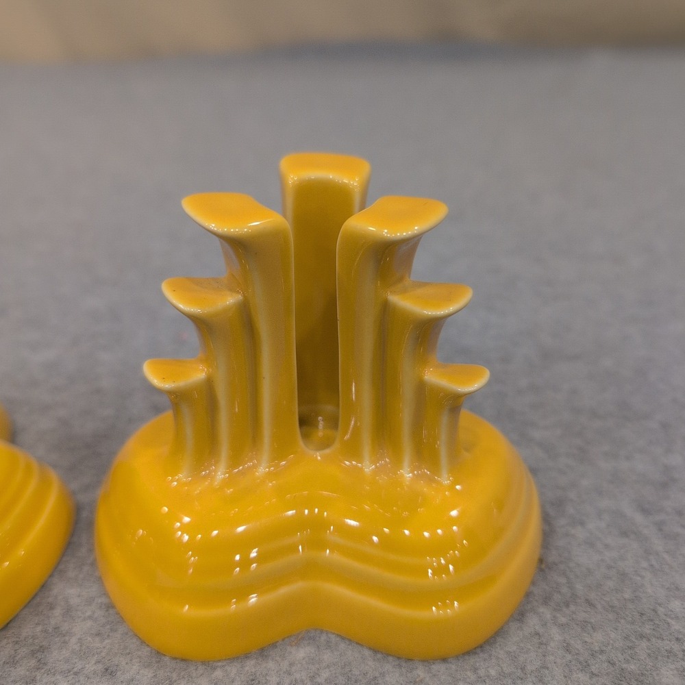Fiesta Limited Edition Pyramid Tripod Candleholder Pair Marigold 117/500 HLC USA - Picture 3 of 5